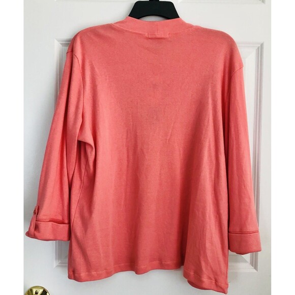 CARDIGAN WOMEN'S SWEATER OPEN FRONT PEACH BLOSSOM TWO POCKETS AT FRONT COLLARLES - Picture 4 of 6